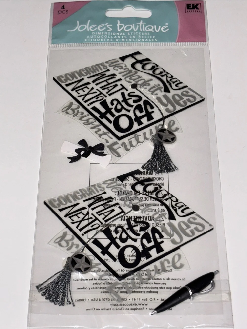 Jolee's Black Graduation Caps With Scrapbooking Stickers Graduation Balloons